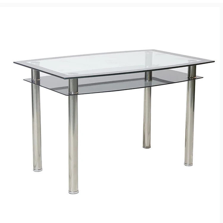 New Design Restaurant Dining Table Set 4 6 Seater Glass Silver Dining Table