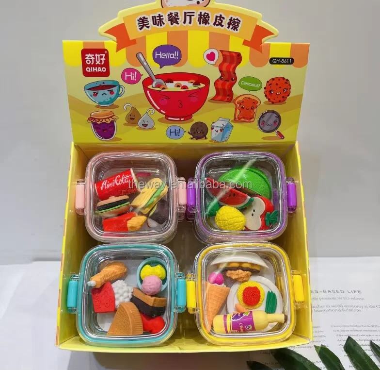 Qihaoかわいい漫画3Dメイク食品消しゴムセット消防士警官鉛筆