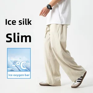OEM & ODM Summer Casual Lightweight Men's Pants Cool Ice Silk Pattern with Mid Elastic Waist Closure