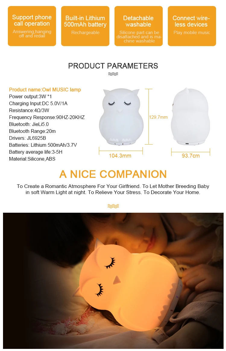Factory Direct Selling Home Portable Hand Free LED wireless Speaker With Touch Night Light - ANKUX.COM