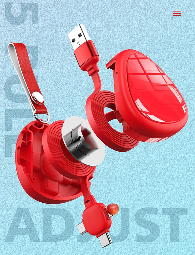 2023 New Heart shape 3in1 USB data charging cable Android phone three in one quick charging usb cable custom logo