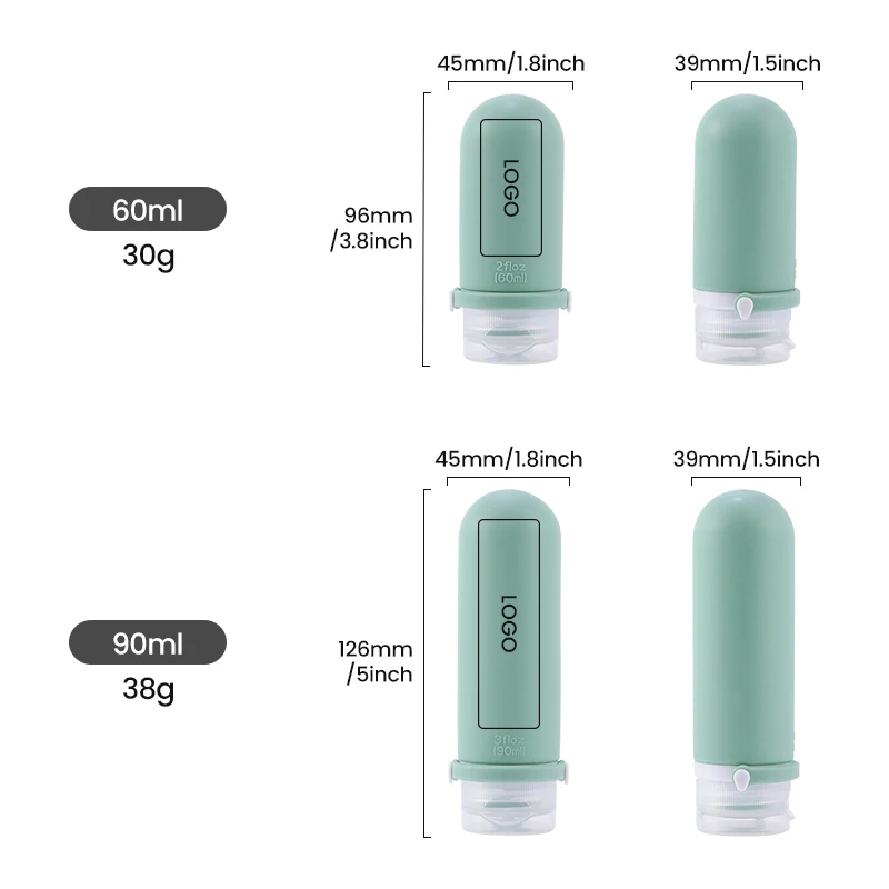 Portable Mini Small 2oz 60ml 90ml Silicone Sauce Squeeze Salad Dressing Container to Go Bottle Silicone Bottle Travel for Lotion