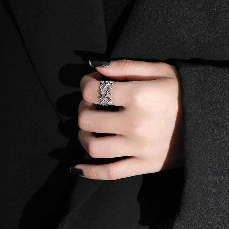 Open Sizable Female Index Finger Ring 1Pcs Silver Plated Adjustable Olive Leaf Ring