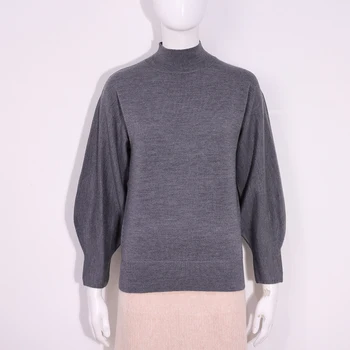 GUOOU Wholesale RTS factory price 100% merino wool puff sleeve knitted jumper plain pullover women's sweater