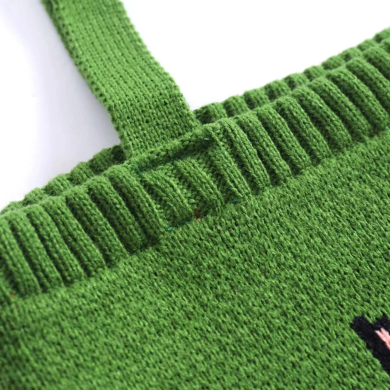 Hot Sale Vintage Cat Cartoon Knitted Tote Bag Fashionable Open