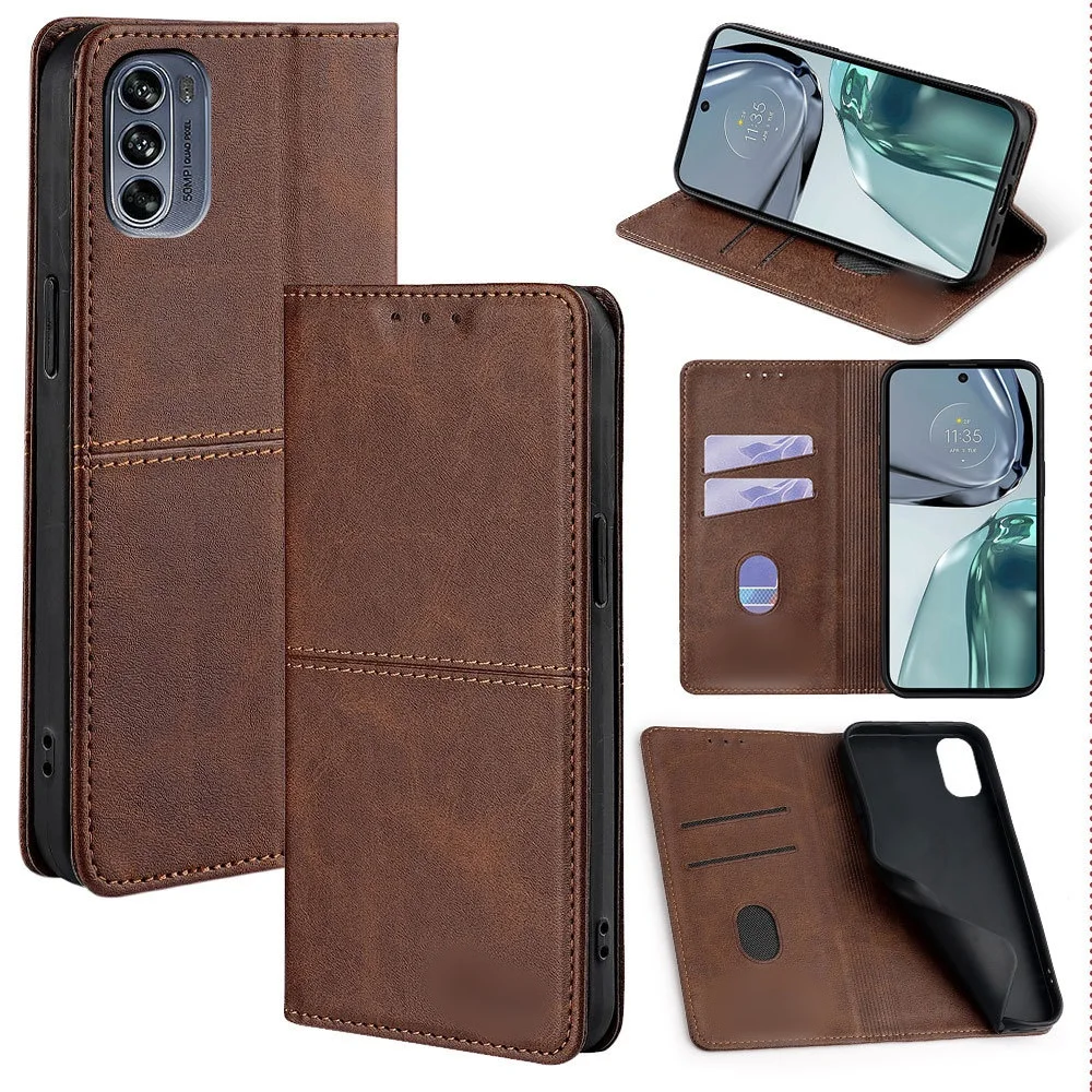 Pure Color TPU Leather Flip Cover Textured Leather Card Slot Wallet Magnetic For Motorola E 20 30 40 P 30 40 Business High End