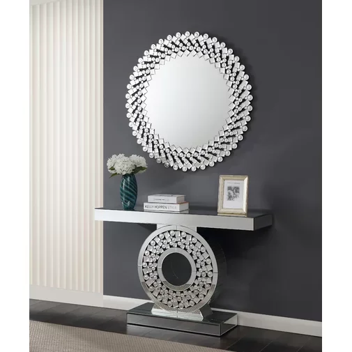 Mueble para sala de estar, espejo plateado, Diamante aplastado