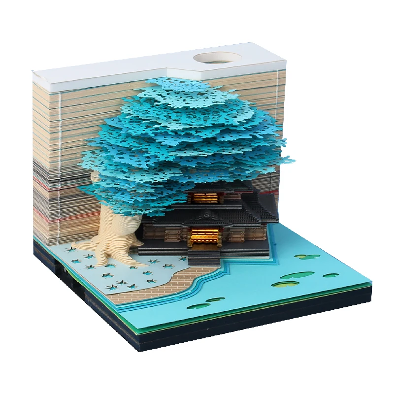 Magic Treehouse 3D Memo Cube Laser Cut Torn Off 215 Sheets Omoshiroi Block Conservative Treehouse Note Paper Pad for Kids Adult