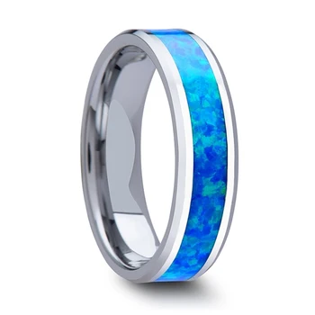 Made In China Blue Opal Inlay Engagement Tungsten Carbide Ring