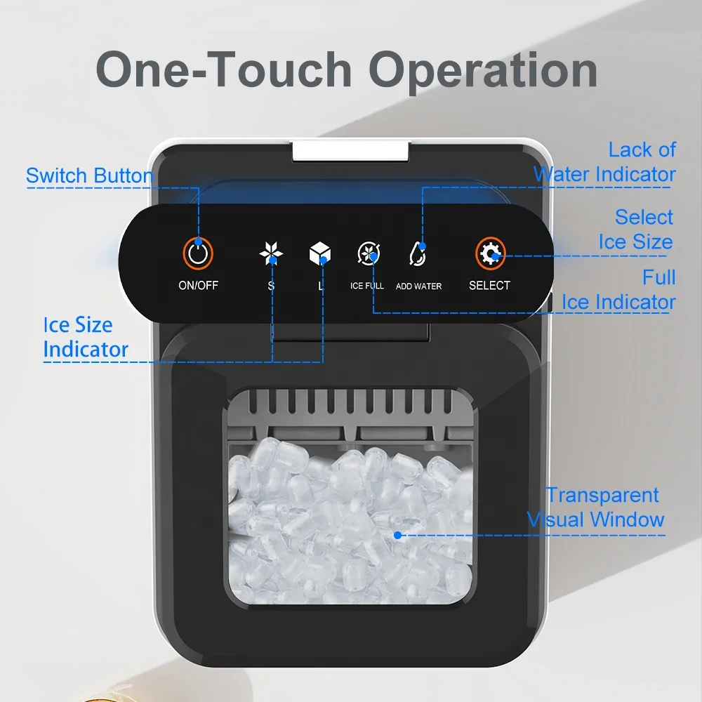 Portable Electric 26LBS/24H Countertop Ice Maker Machine 24H Bullet Ice with Scoop Adjustable New Household Use Plastic Housing