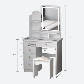Dressing table with styling and light drawers