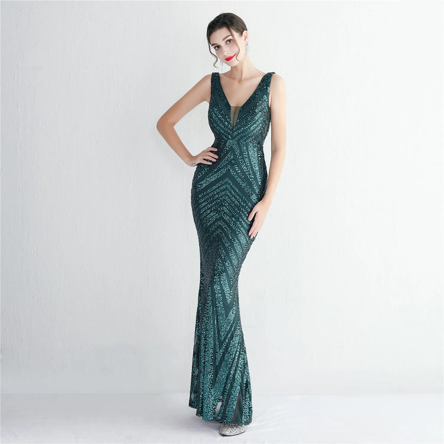 sequin long dresses for women Sparkly Sequin Long Sleeves Sheath Evening Party Dresses, CP0094 – clover  sew main image 0