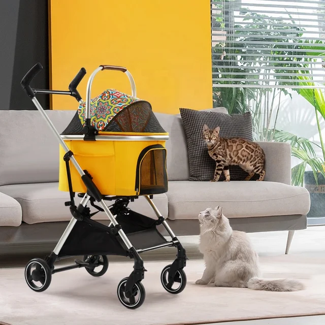 Pet Dog Stroller Luxury 4 Wheels Pet Stroller Folding Travel Carrier Easy One-Hand Fold Luxury Pet Dog Stroller
