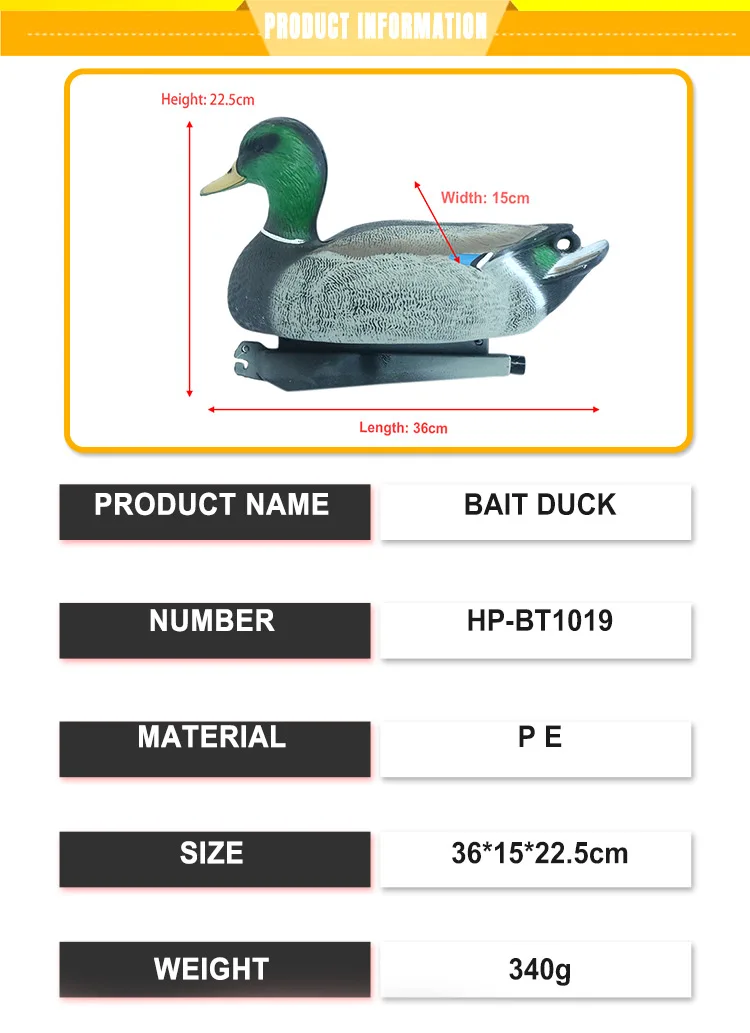 Hitop 340g Hunting Outdoor Decoy Full Flocked Hunting Bait Full Body Duck Decoy Hunting Decoy
