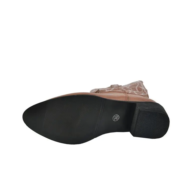 Factory Size 43 Cowgirl Boots Pointed Toe Autumn Winter Slip-on Mid Calf Women Embroidery Western Cowboy Boots - Image 6