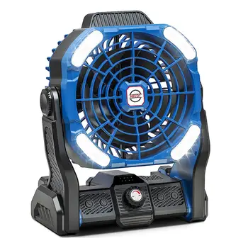 2024 New Battery Powered Fan with LED Light USB fan Battery Rechargeable Portable Outdoor Camping Fan