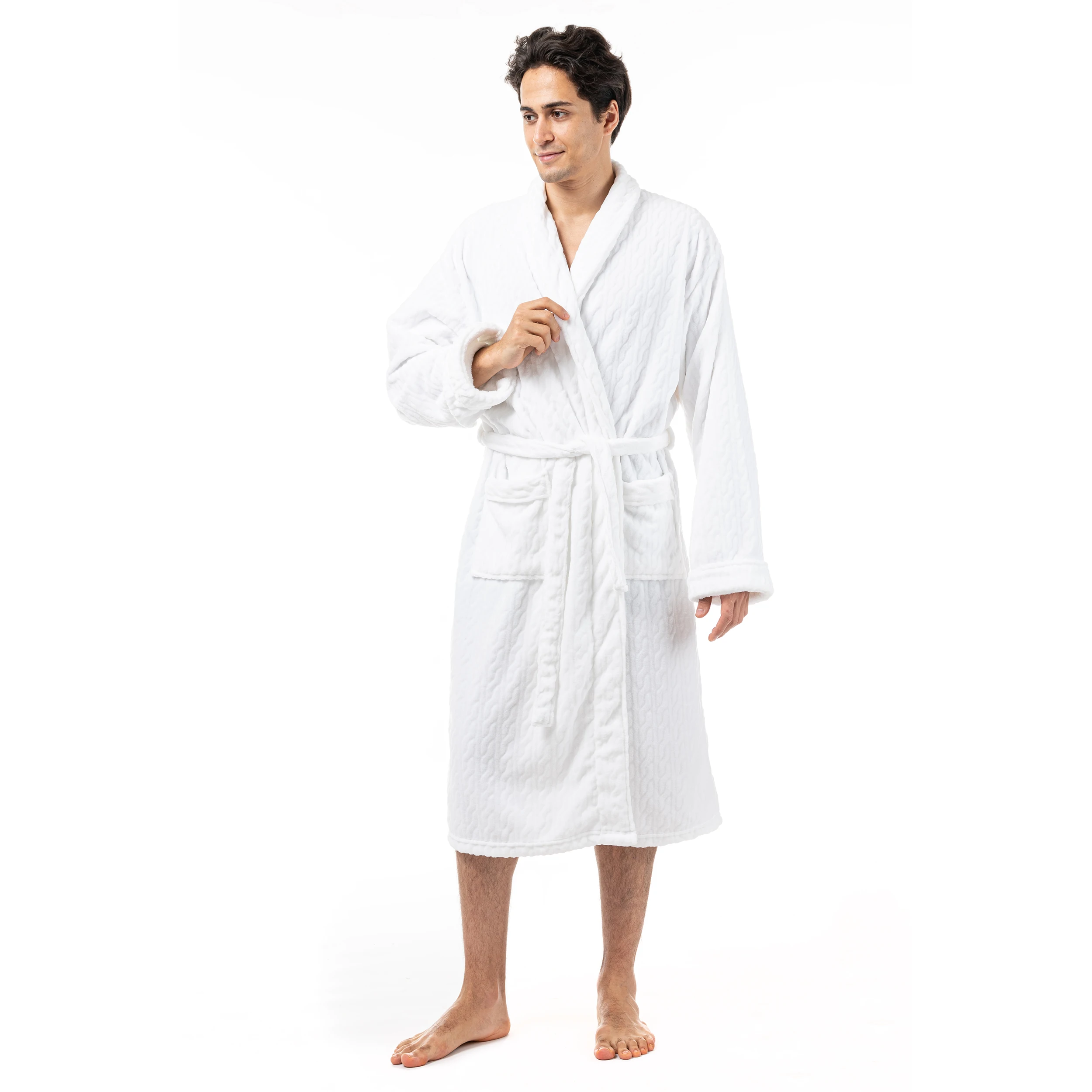 Classic Unisex Mens Plush Fleece Robe Shawl Collar Kimono Bathrobe for Women Warm Spa Men Bathrobe