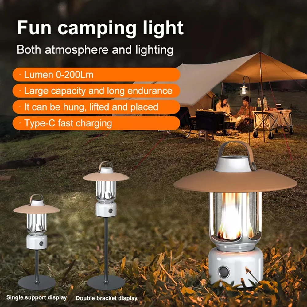 IPX4 Portable Retro Camping Lamp With Flashlight Type-C Camping