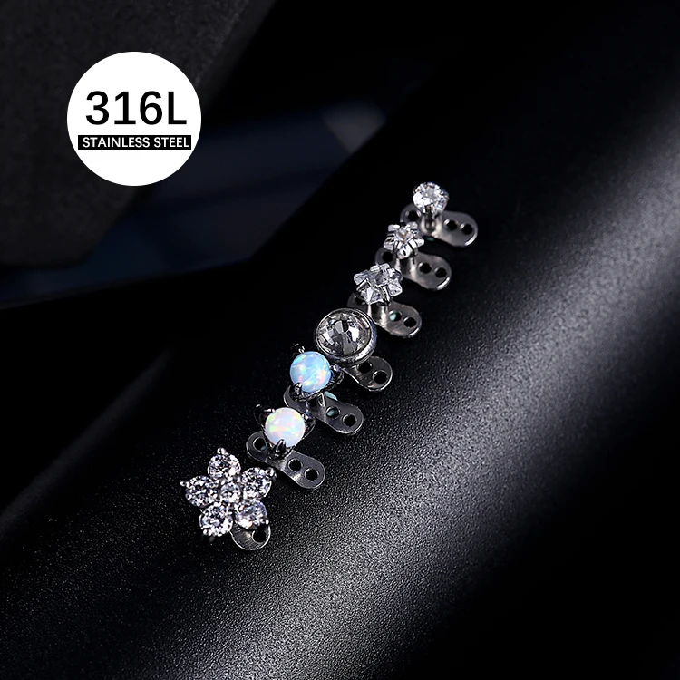 Body Piercing Internally Thread Micro Dermal Anchor Dermal Piercing With Crystal