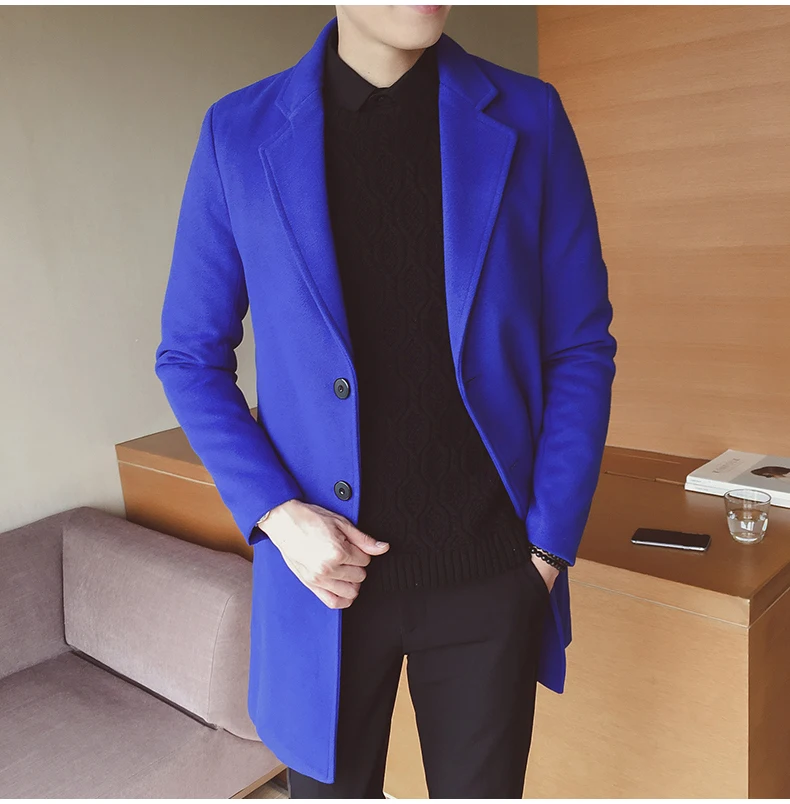 Fashion Autumn Winter Men Slim Long Jacket Solid Color Plus Size Trench Coat_voghion.com
