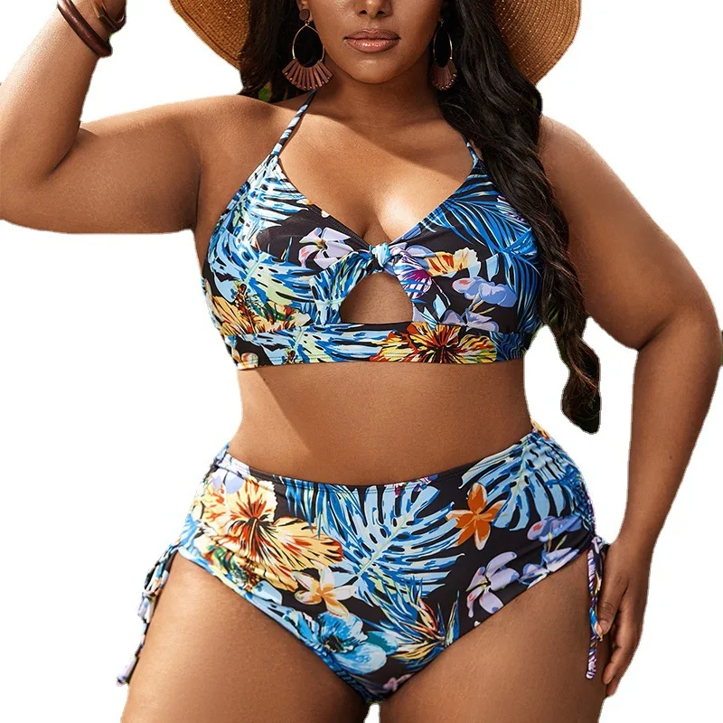 2022 Summer New Plus Size Two Piece Swimsuit Ladies Print Bikini Sexy Split Hot Spring Swimwear