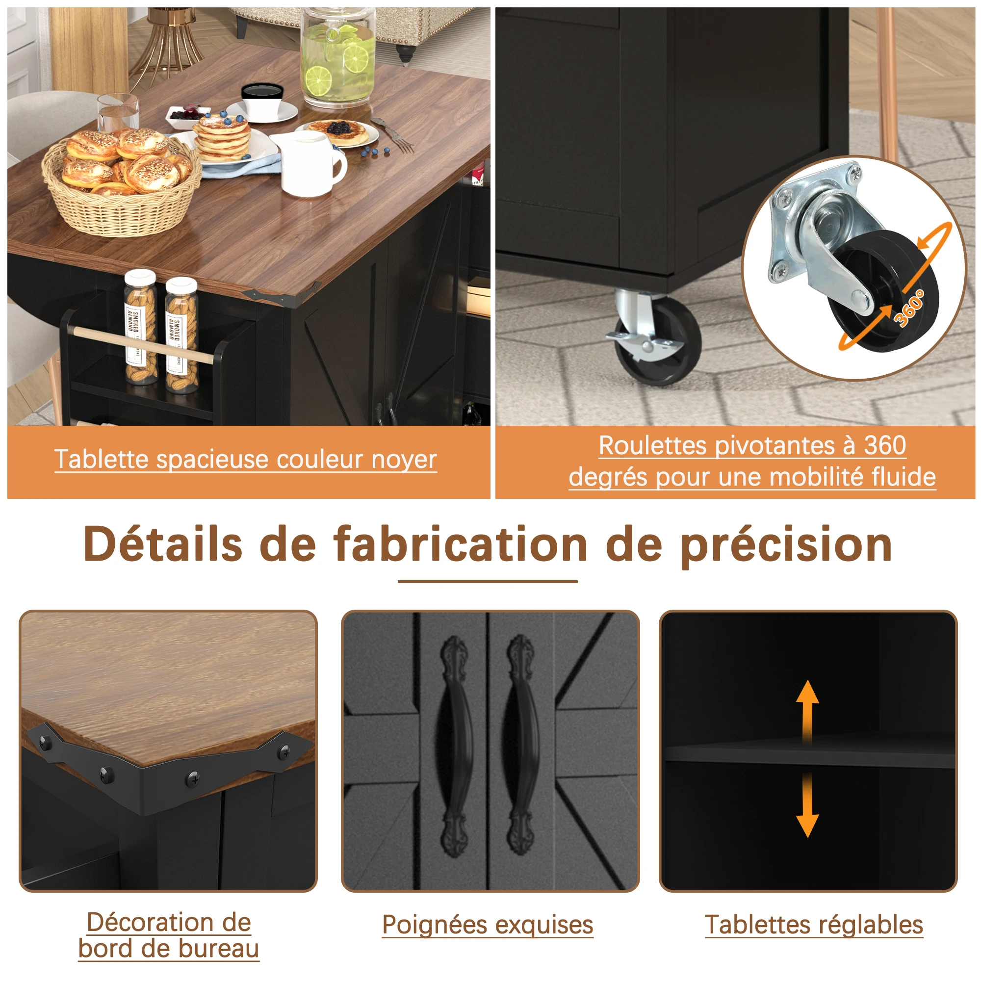 Détails de rangement de l'îlot de cuisine