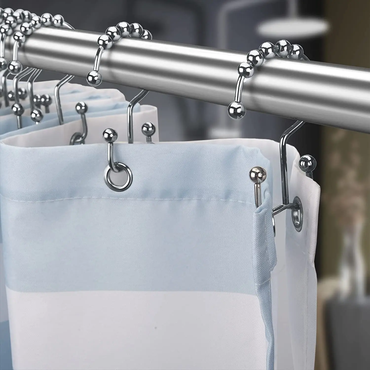 Chrome Sliding Roller Rustproof Metal Double Hook Shower Curtain Hook