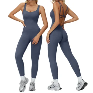 Sexy Hollow Out Back Fitness Jumpsuit Custom Logo Women Sports Wear Sleeveless Tight Fitting One-piece Yoga Body Suit for Women