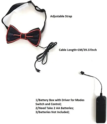 LED Bow Tie Adjustable Light up Novelty Party Glowing