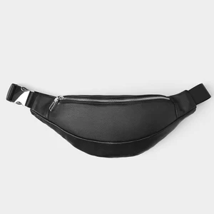 Custom Logo Soft PU Leather Black Men's Fashion Bum Waist Belt Bag Fanny Pack  for Men