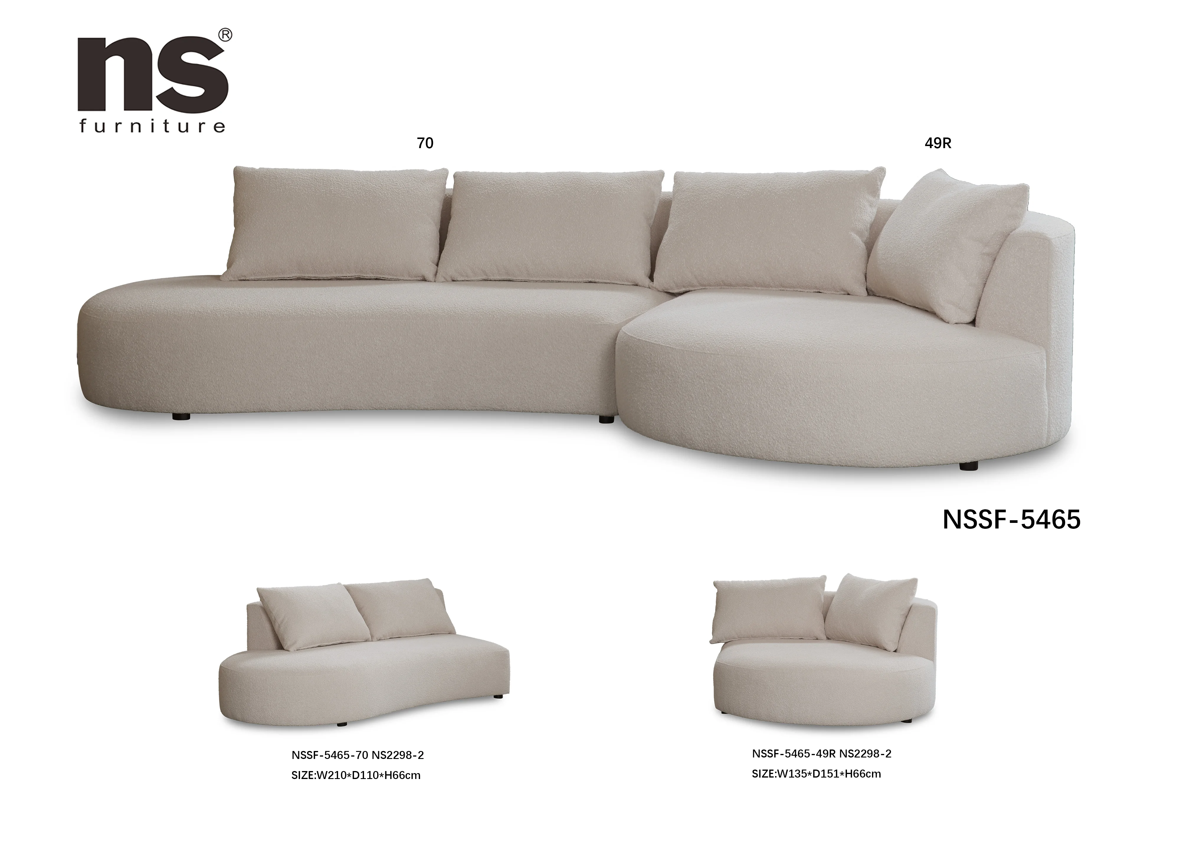 Ns Furniture Living Room Modular Sofa Fabric Light Luxury Corner Sofa