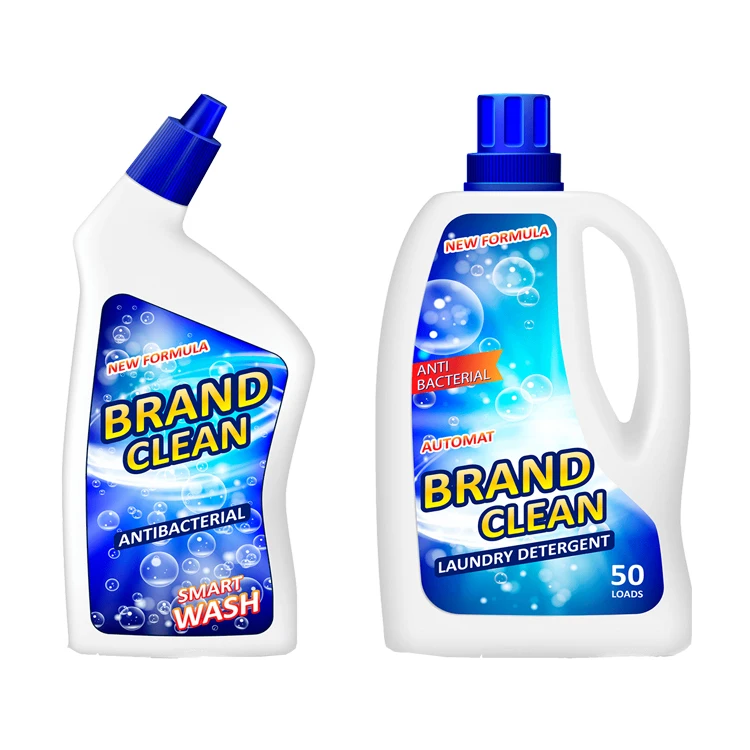 Custom Strong Adhesive Waterproof Detergent Labels on Roll , CMYK Printing Label Sticker for Toilet Bowl Cleaner Bottle Labels