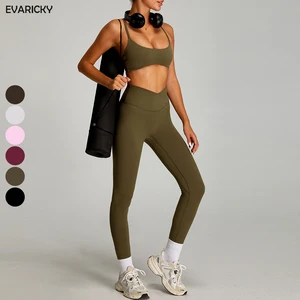 New Arrival Customized Women's Quick-Dry Gym Yoga Set Breathable Pilates Fitness Wear for Running Workout with Logo Waist Front