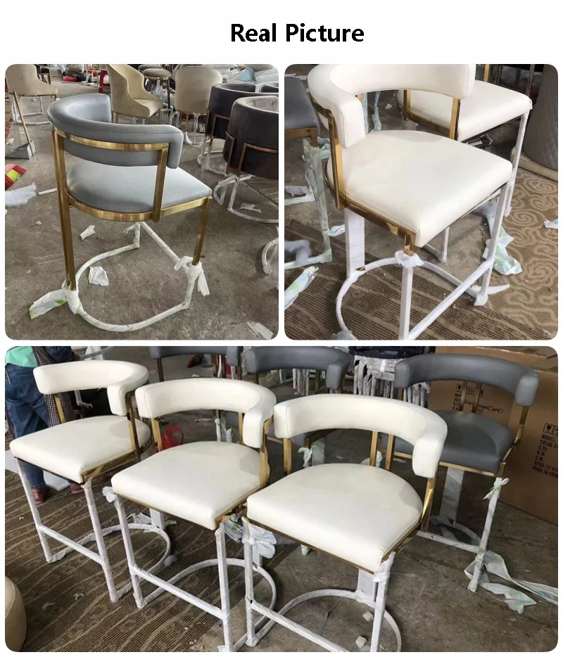 Простые в сборке современные барные стулья из нержавеющей стали для бистро с низкой спинкой Повседневная мебель для кафе кожаные барные стулья