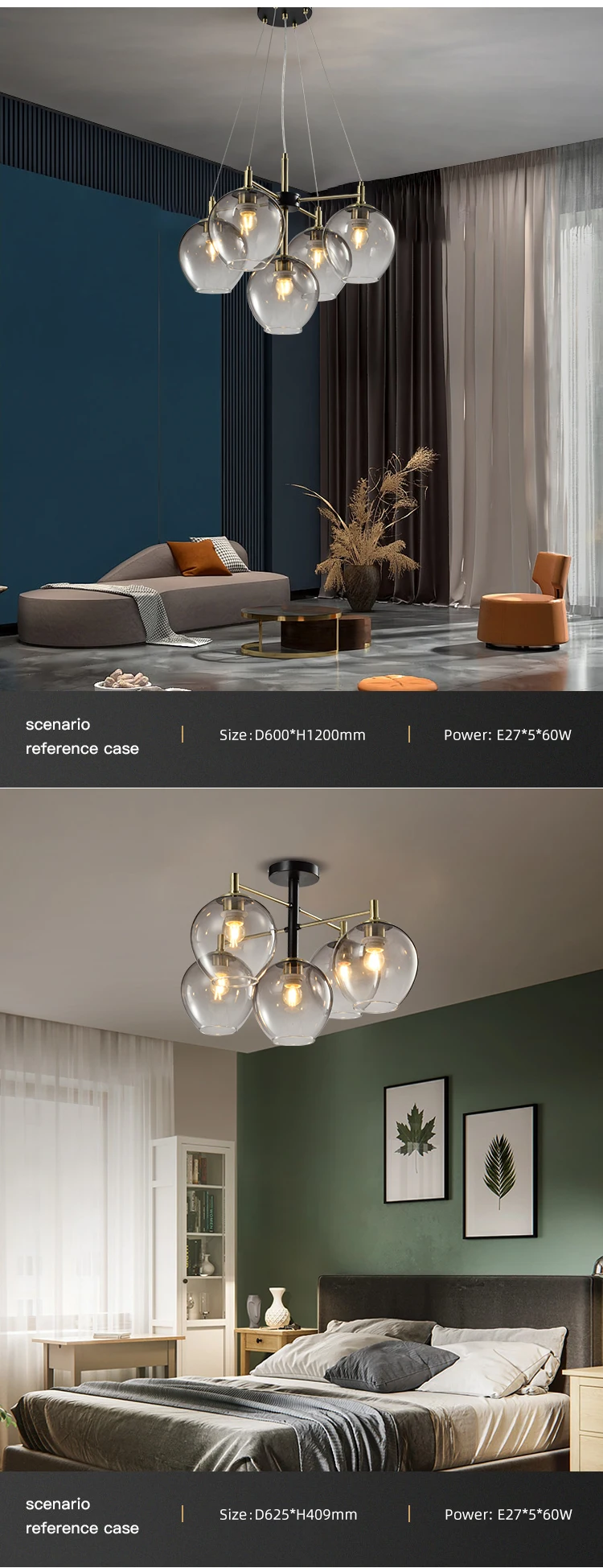 HUAYI Nordic Luminaire Modern Art Unique Creative Studio E27 Glass Hanging Chandelier Pendant Light