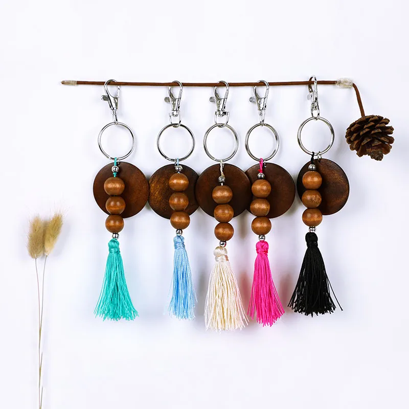 Hot Sale Key Chain Pendant Wholesale Monogrammed Tassel Wooden Keychain