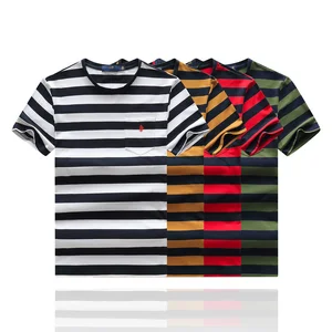 2026/26 New Summer Custom Men's Casual Cotton Striped Round Neck Short Sleeve T-Shirt Basic O Neck Pullover Shirt for Men Ralph