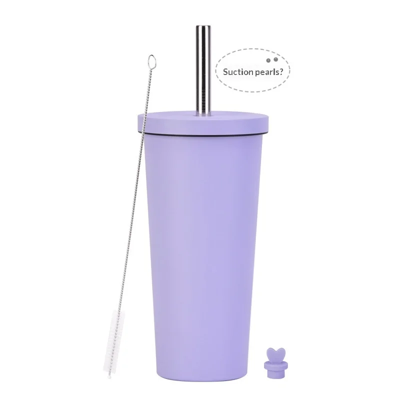 2026 New Stainless Steel Straw Cup 710ml Large Hole Cover Bubble Tea Cup Customized Large Capacity Vacuum Insulated Car Cup preview 6