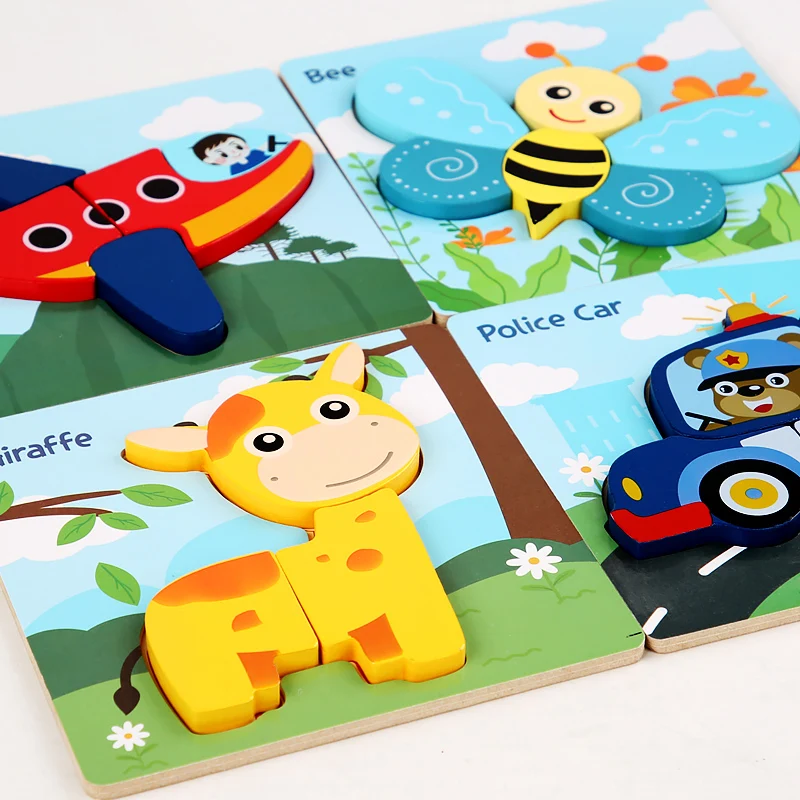 子供向け3D動物キャラクタージグソーパズル：木製早期教育認知玩具、子供向けジグソーパズル（マッチング＆啓発）