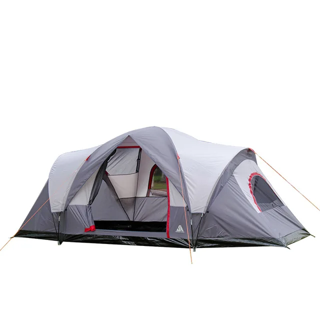 Large Space Outdoor Double-Layer Camping Tent Oxford Rainproof Windproof Two Rooms One Living Room Sunshade for 4-8 Summer