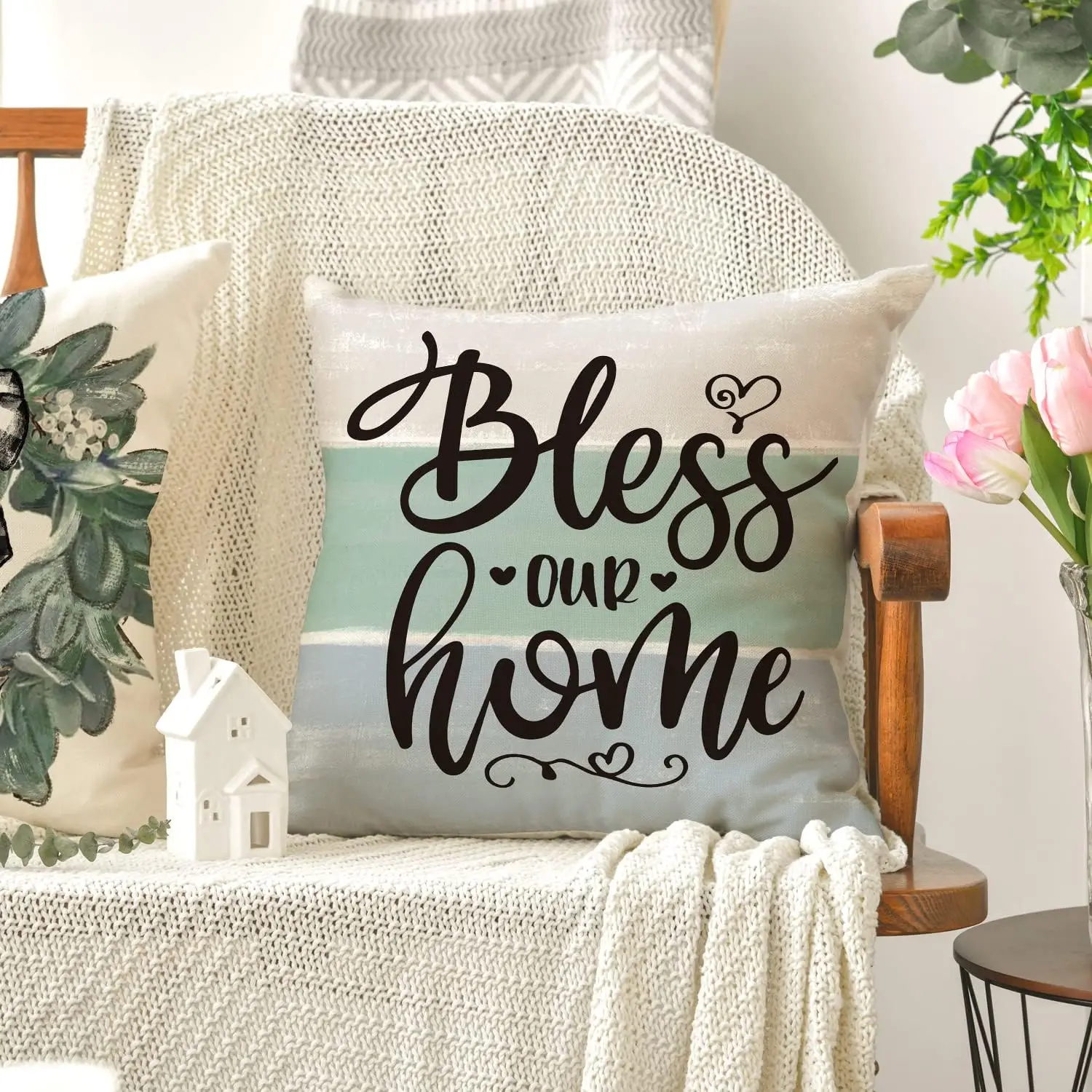 Wholesale Printed 4 Pcs Autumn Sweet Home Eucalyptus Lamb Ear Wreath Cushion Pillow Cover, 18 * 18 Inches Throw Pillow Covers