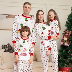 New Christmas Cartoon Pajamas Christmas Tree Printed Set for Home Parent-child Clothing Family