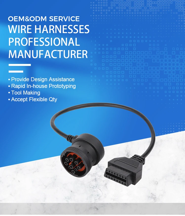 product custom 16pin obd obd2 j1962 female to j1939 9p male connector adapter harness cable code reader type-2