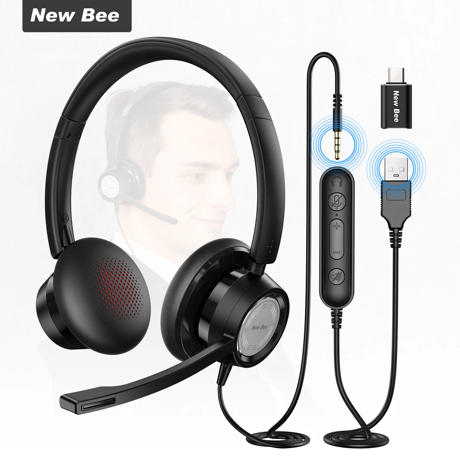 New Bee Headset Office Telephone Headset Headphones with Mic  Casque Wired Headset for Call Center