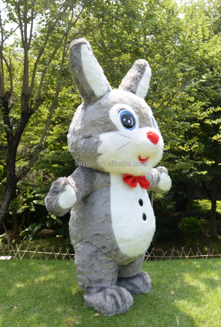 Grey Lovely Inflatable Giant Rabbit Plush Walking Parade Performance Funny Giant Black Inflatable Rabbit Bunny Mascot Costume