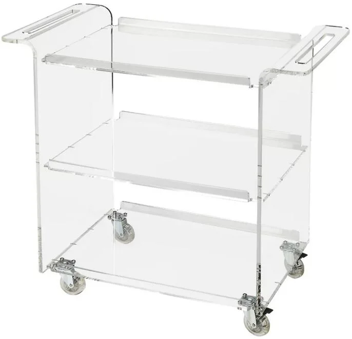 Acrylic Serving Trolley Cart Factory Custom Lucite Mobile bar Cart Trolley and Plexiglass Bar Carts Acrylic Trolley Unassembled