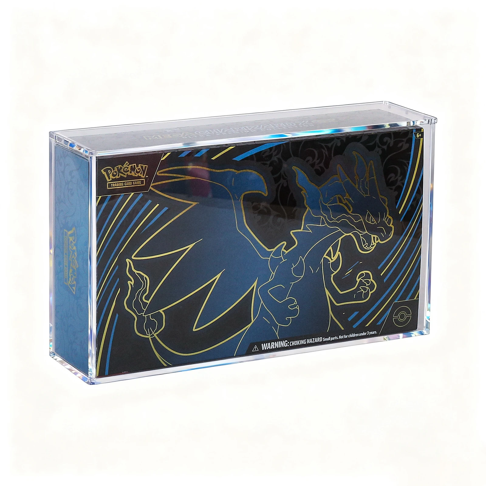 Estuche protector acrílico resistente a los rayos UV para la colección ultra-premium de Pokémon TCG: Mega Phantom Charizard X Ex, con tapas magnéticas y código UPC