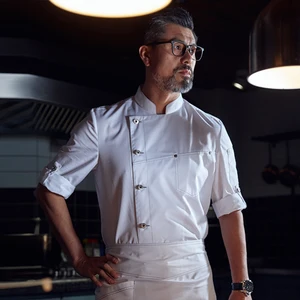 Veroyao 2026 Men's High-End Seven-Point Sleeve Woven Polyester/Cotton Restaurant Bar Uniforms Thermal Transfer Printing New