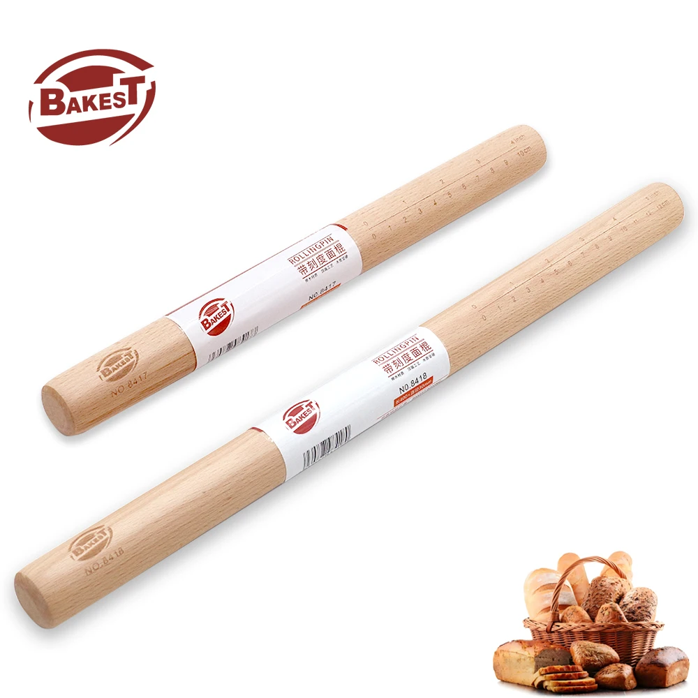 Bakest Hot Sale Wooden Rolling Pins With Scale for Bread Cookies Noodle Cake  Zelkova Wood Makino Wood  Roller Rolling Pin