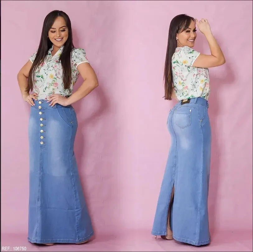 Basic Design Ladies High Waist Skirt Casual Front Slit Jean Skirt for Women Plus Size Denim Long Skirt